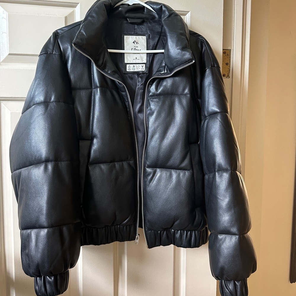 Faux Leather Puffer Coat